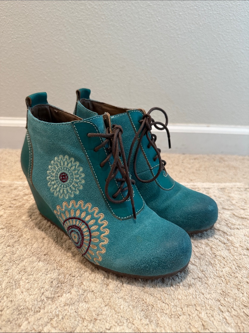 L’Artiste by Spring Step Size 36 US 5.5-6 Rare Westminster Wedge Booties teal - Picture 3 of 17